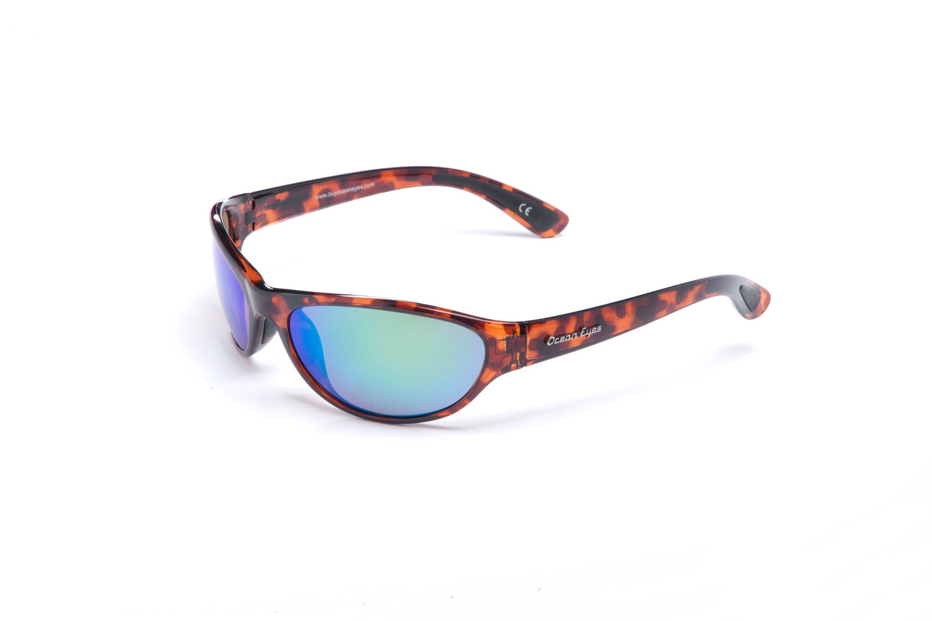 Angler Shiny Tortoise Frame with Green Mirror Lenses Ocean Eyes Sunglasses